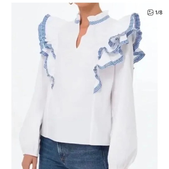 Tuckernuck Tops - Tuckernuck Hyacinth House Roman Sleeve Gingham Cotton Poplin Top Sz XS